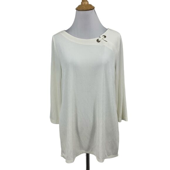 Chicos Top Womens 1 Plus White Grommet Detail 3/4 Sleeve Travelers Winter Drift - Picture 1 of 12